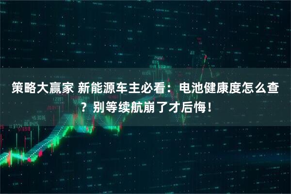 策略大赢家 新能源车主必看：电池健康度怎么查？别等续航崩了才后悔！